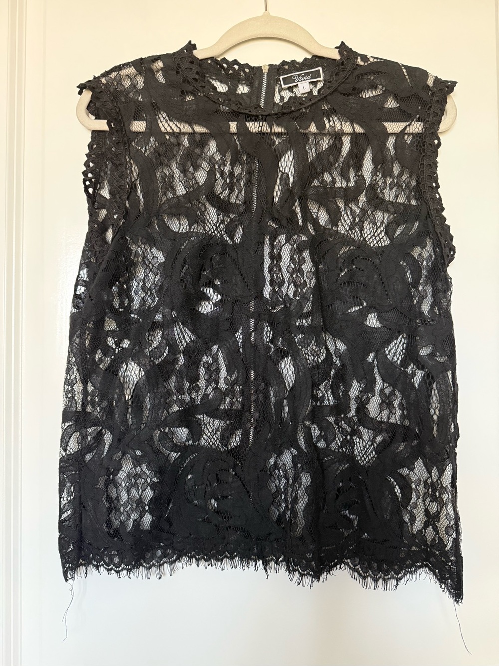 Vivid Black Floral Lace Sleeveless Top